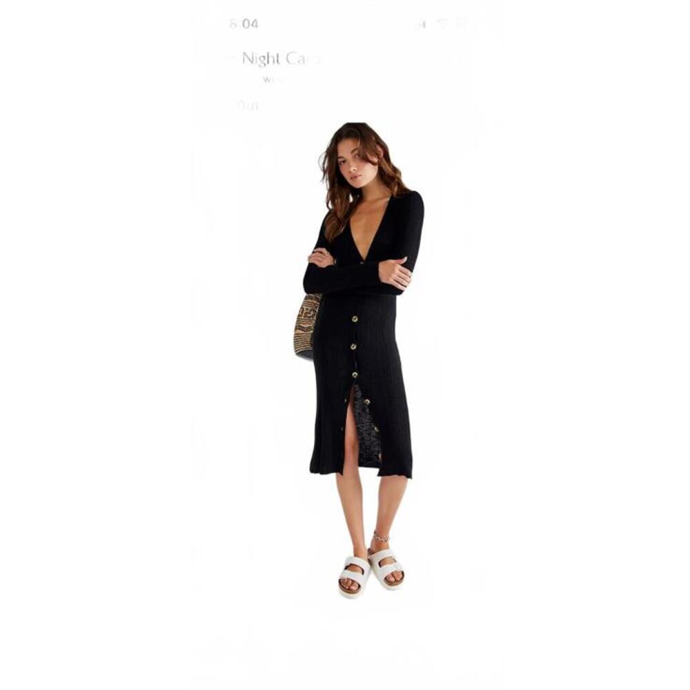Free People Cardigan Sz Large Black Long Sleeve Date night Duster Button Front - Picture 4 of 9